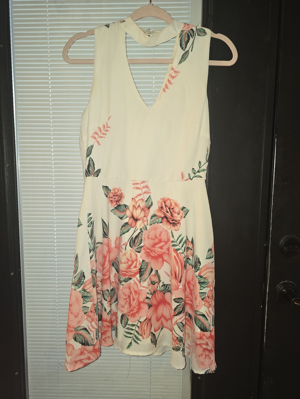 Pink Owl Cream Mini Dress with Coral Pink Floral Print